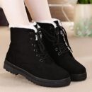 Fur lining lace-up snow boots suede non-slip winter boots for women warm short boots combat boots
