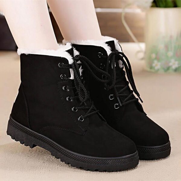 Fur lining lace-up snow boots suede non-slip winter boots for women warm short boots combat boots - Image 8