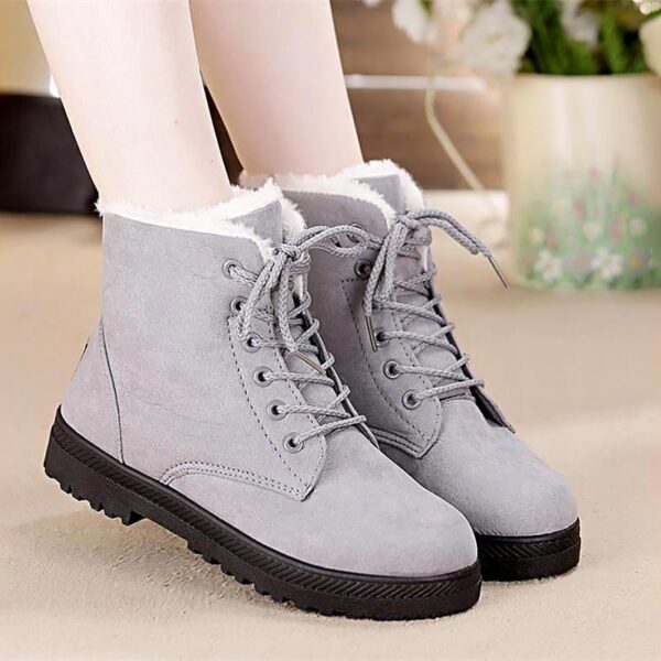 Fur lining lace-up snow boots suede non-slip winter boots for women warm short boots combat boots - Image 14