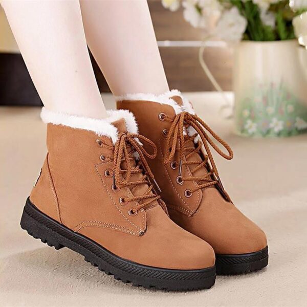Fur lining lace-up snow boots suede non-slip winter boots for women warm short boots combat boots - Image 11