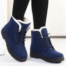 Fur lining lace-up snow boots suede non-slip winter boots for women warm short boots combat boots