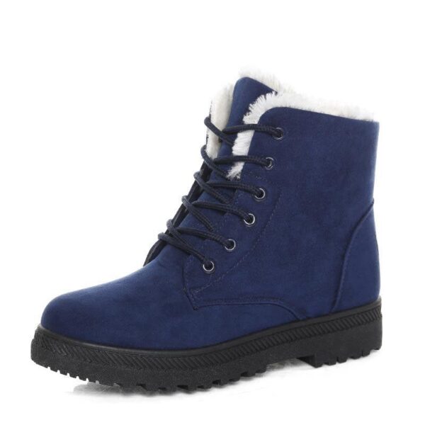 Fur lining lace-up snow boots suede non-slip winter boots for women warm short boots combat boots - Image 3