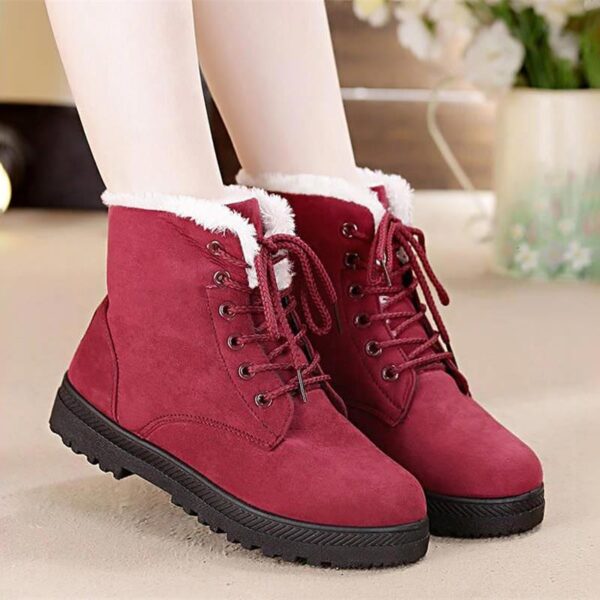 Fur lining lace-up snow boots suede non-slip winter boots for women warm short boots combat boots - Image 16