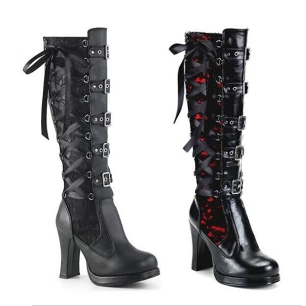 Black Gothic heeled boots sexy buckle boots punk tall boots heeled motorcycle boots - Image 5