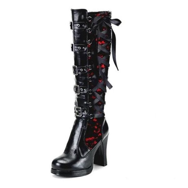 Black Gothic heeled boots sexy buckle boots punk tall boots heeled motorcycle boots - Image 6