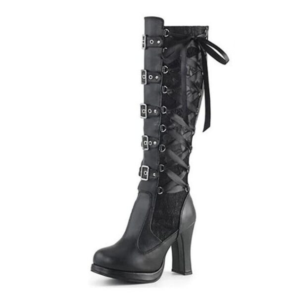 Black Gothic heeled boots sexy buckle boots punk tall boots heeled motorcycle boots - Image 7