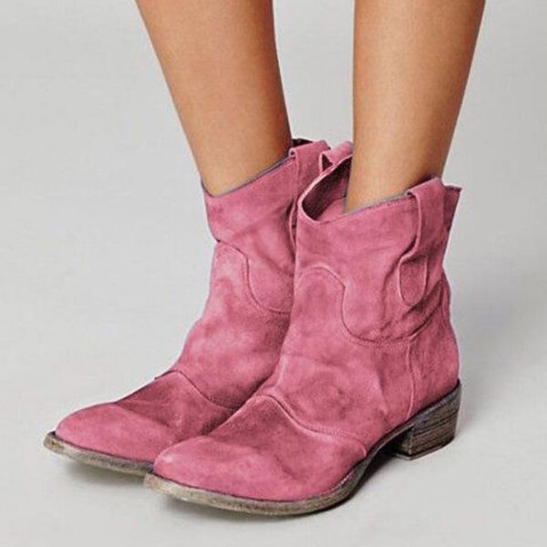 Retro pointed toe ankle boots suede low block heel boots - Image 8