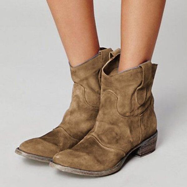 Retro pointed toe ankle boots suede low block heel boots - Image 4