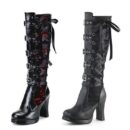 Black Gothic heeled boots sexy buckle boots punk tall boots heeled motorcycle boots