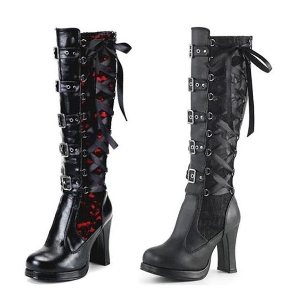Black Gothic heeled boots sexy buckle boots punk tall boots heeled motorcycle boots - Image 3