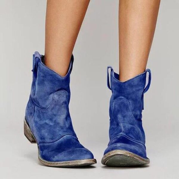 Retro pointed toe ankle boots suede low block heel boots - Image 2