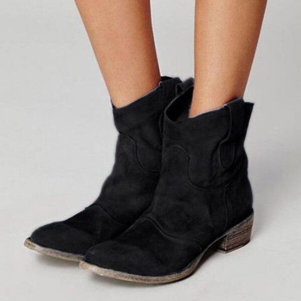 Retro pointed toe ankle boots suede low block heel boots - Image 5
