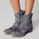 Retro pointed toe ankle boots suede low block heel boots