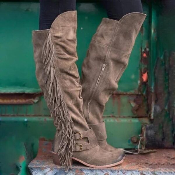 Women's knee high fringe boots suede long tassels boots - Image 4