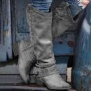 Women's knee high cowboy boots pointed toe square heel boots