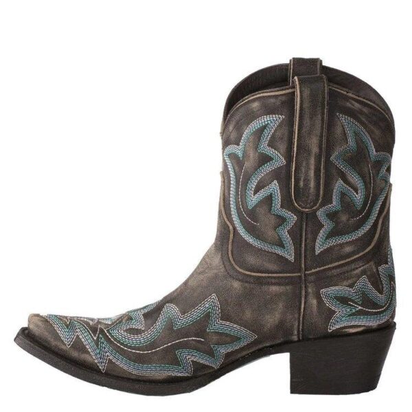 Womens' floral embroidered cowboy boots short pointed toe cowgirl boots - Image 2