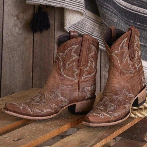 Womens' floral embroidered cowboy boots short pointed toe cowgirl boots - Image 5