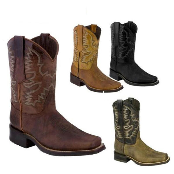 Women's vintage mid calf cowboy boots square toe floral pattern western boots - Image 5