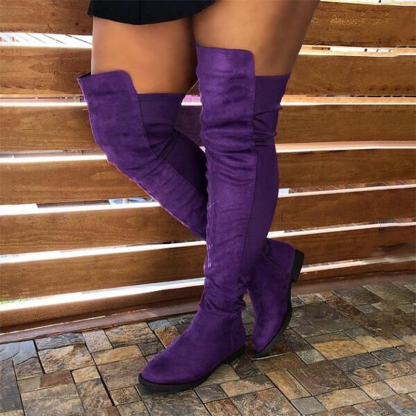Women fashion chunky heel knee high wide calf boots - Image 2