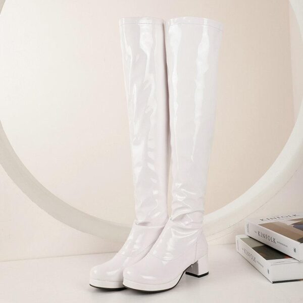 Women chunky heel platform solid color over the knee high boots - Image 15