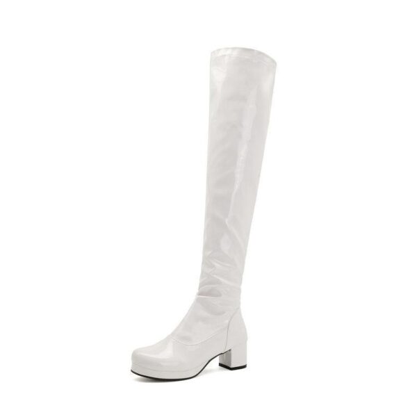 Women chunky heel platform solid color over the knee high boots - Image 17