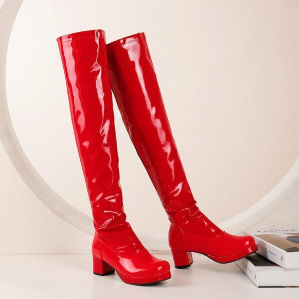 Women chunky heel platform solid color over the knee high boots - Image 20