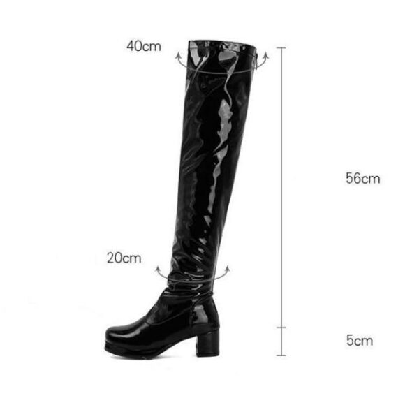 Women chunky heel platform solid color over the knee high boots - Image 2