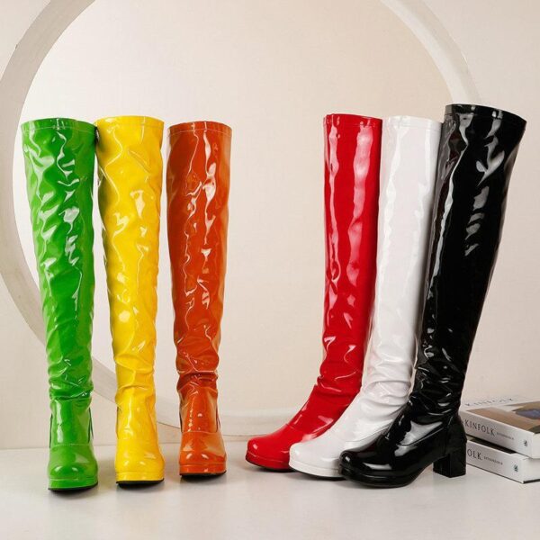 Women chunky heel platform solid color over the knee high boots - Image 12