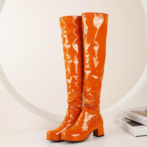 Women chunky heel platform solid color over the knee high boots - Image 13