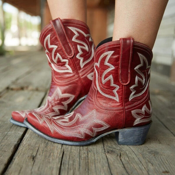 Womens' floral embroidered cowboy boots short pointed toe cowgirl boots - Image 3