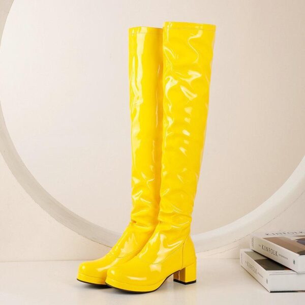 Women chunky heel platform solid color over the knee high boots - Image 23