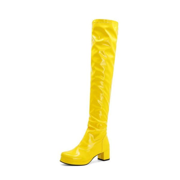 Women chunky heel platform solid color over the knee high boots - Image 22