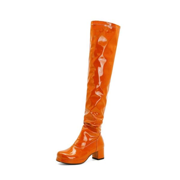 Women chunky heel platform solid color over the knee high boots - Image 10