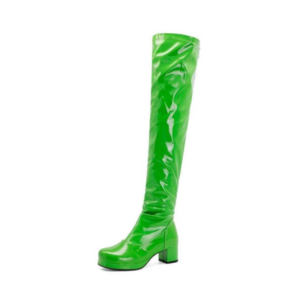 Women chunky heel platform solid color over the knee high boots - Image 16