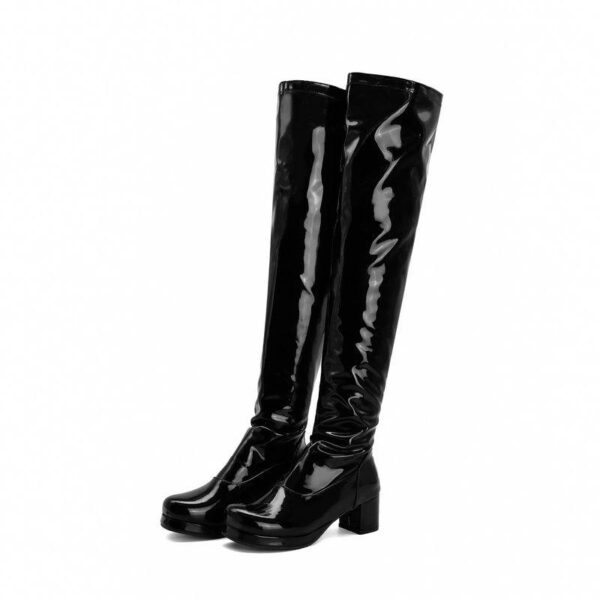 Women chunky heel platform solid color over the knee high boots - Image 9