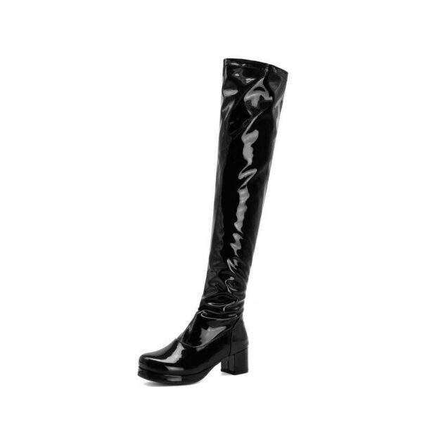 Women chunky heel platform solid color over the knee high boots - Image 3