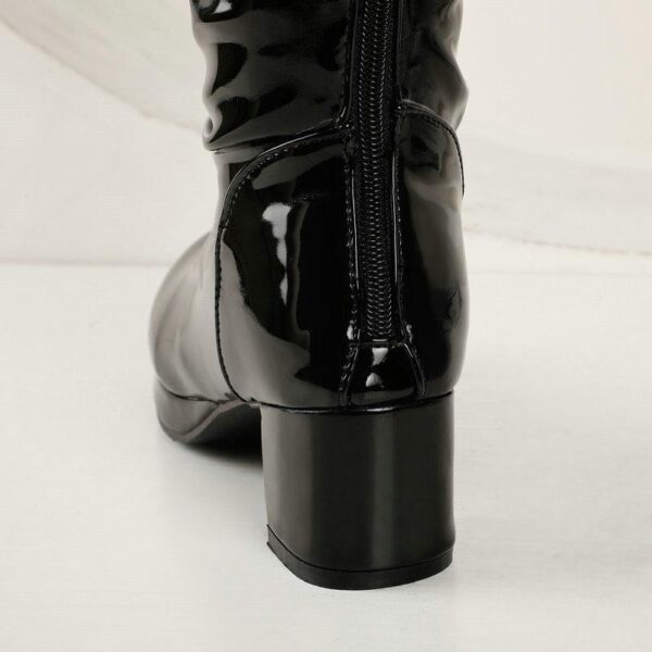 Women chunky heel platform solid color over the knee high boots - Image 4