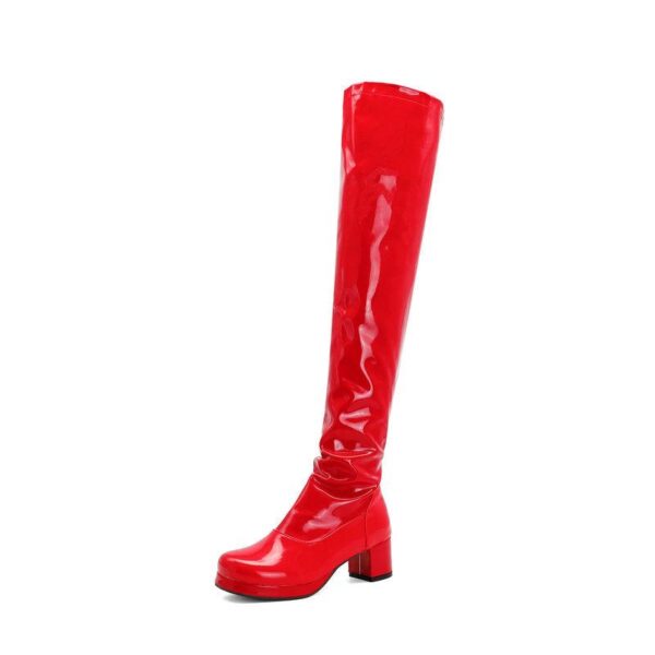 Women chunky heel platform solid color over the knee high boots - Image 21
