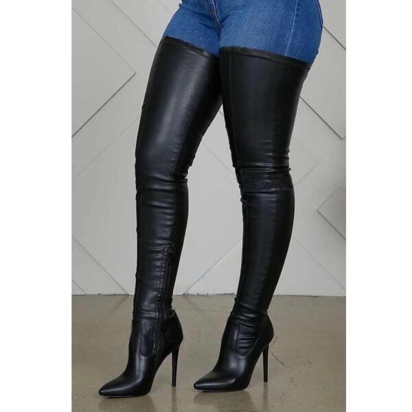 Women's heeled skinny elastic thigh high pointed toe boots sexy tall boots - Image 2