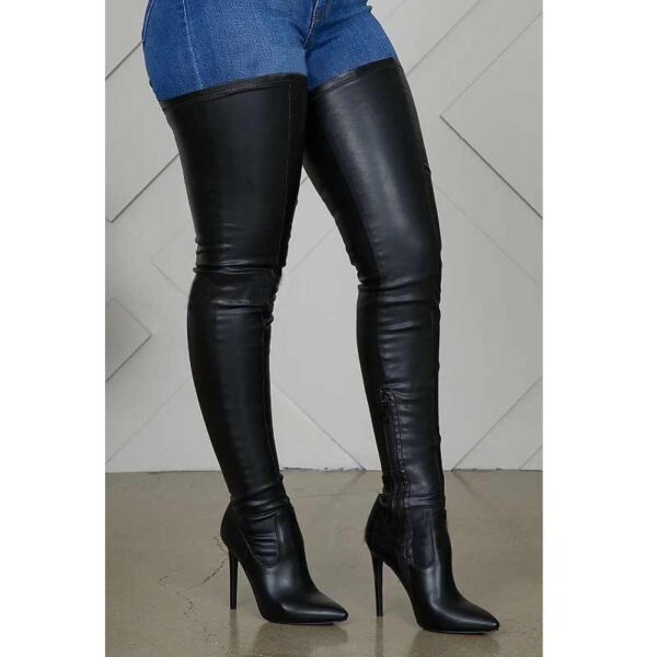 Women's heeled skinny elastic thigh high pointed toe boots sexy tall boots - Image 5