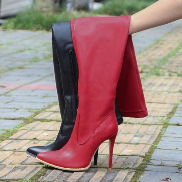 Women's heeled skinny elastic thigh high pointed toe boots sexy tall boots - Image 11