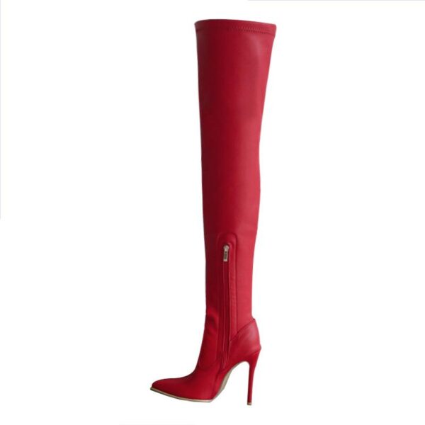 Women's heeled skinny elastic thigh high pointed toe boots sexy tall boots - Image 7