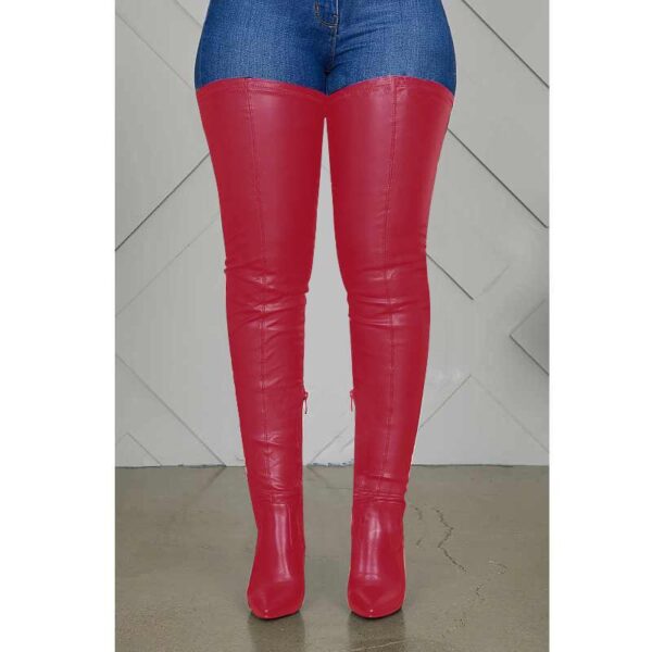 Women's heeled skinny elastic thigh high pointed toe boots sexy tall boots - Image 9