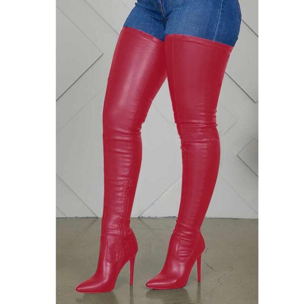 Women's heeled skinny elastic thigh high pointed toe boots sexy tall boots - Image 8