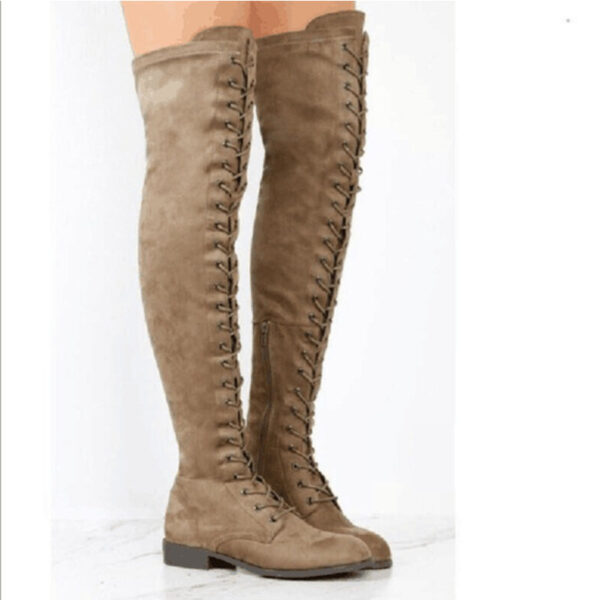 Over the knee lace-up boots fashion low heel thigh high boots with zipper - Image 10