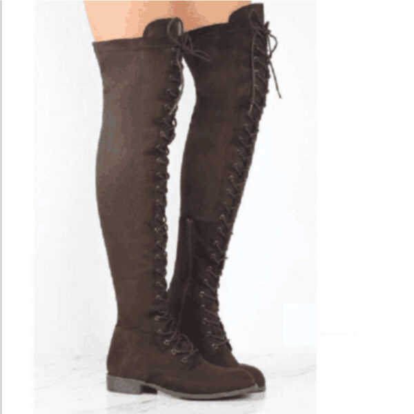 Over the knee lace-up boots fashion low heel thigh high boots with zipper - Image 8