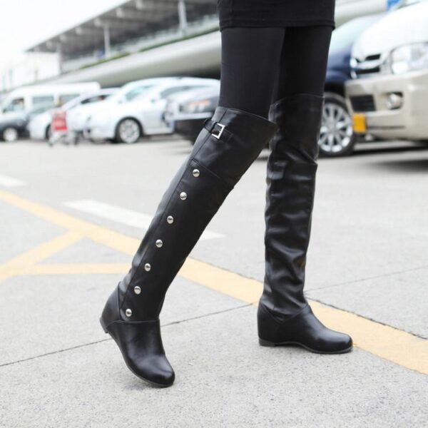 Women studded buckle strap over the knee boots - Image 22