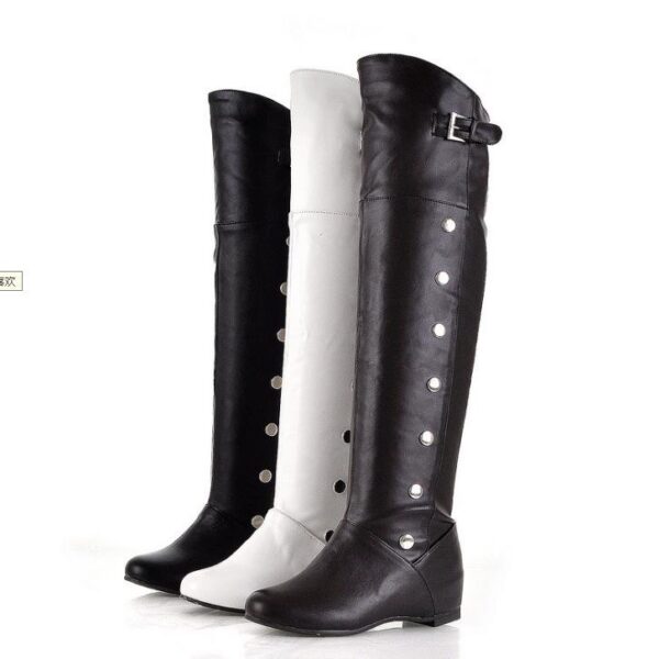 Women studded buckle strap over the knee boots - Image 5