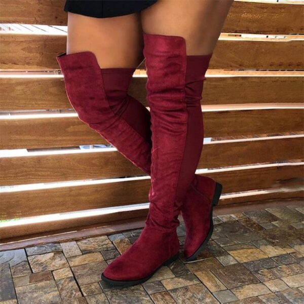 Women fashion chunky heel knee high wide calf boots - Image 3