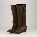 Women's knee high fringe boots low heel biker boots with tassels